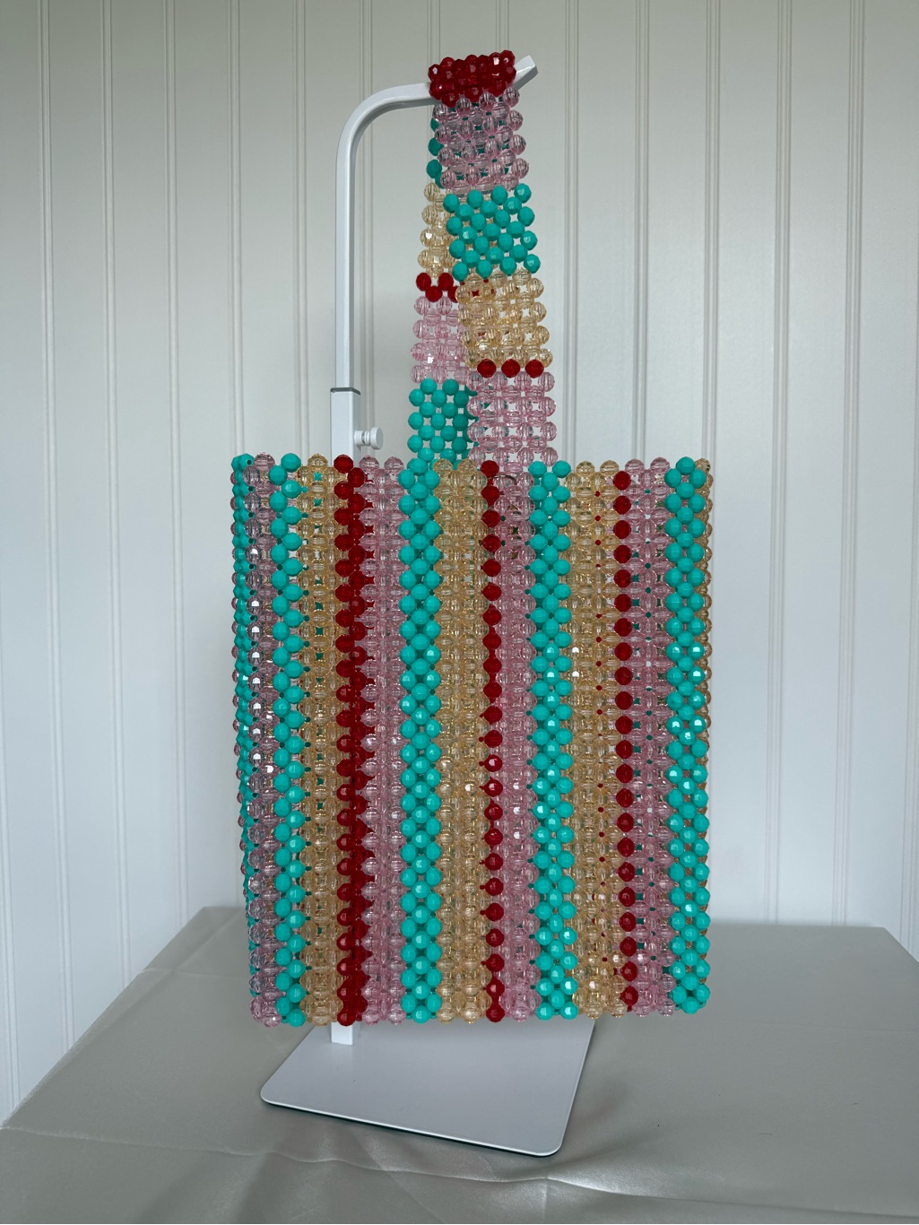 Susan Alexandra Beaded Striped Tote Bag Pink Turquoise Red Rare — image 3 of 8